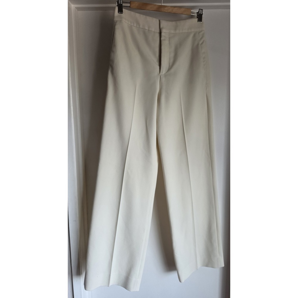 Zara Dress Pants XS Cream Solid Straight Minimalist Trousers Slacks